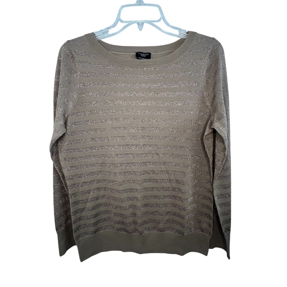 Talbots Brown Striped Crew Neck Sweater-Size PL